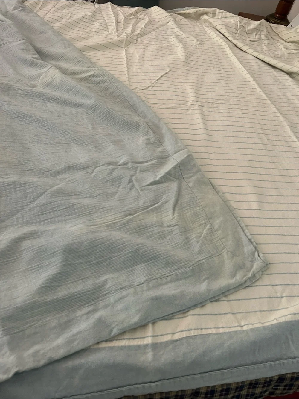 Park B. Smith ECO-ORDINATES Stripe💯 Cotton Twin Duvet: Cream/Light Blue, India.